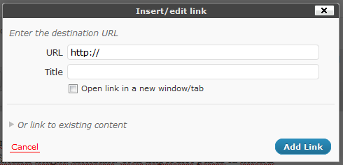 WP Insert or Edit Link Screen